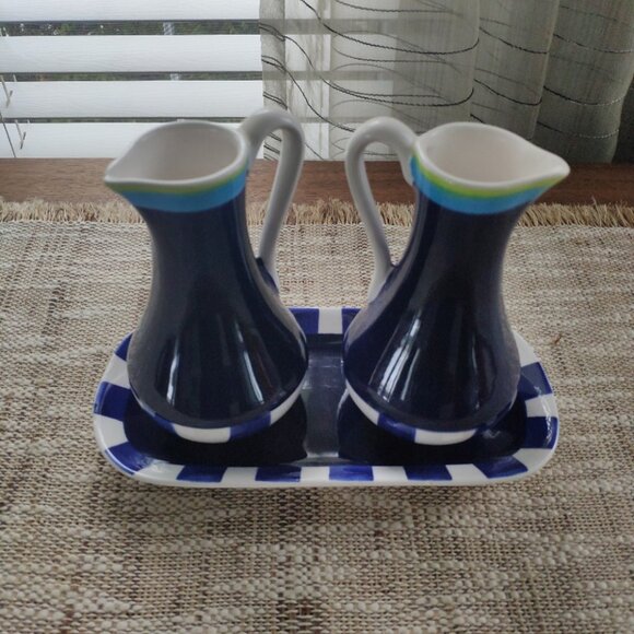 Living Art Stoneage VTG Cruet Set of 3 Carleen Gaby Stoneage Handpainted - Picture 2 of 13